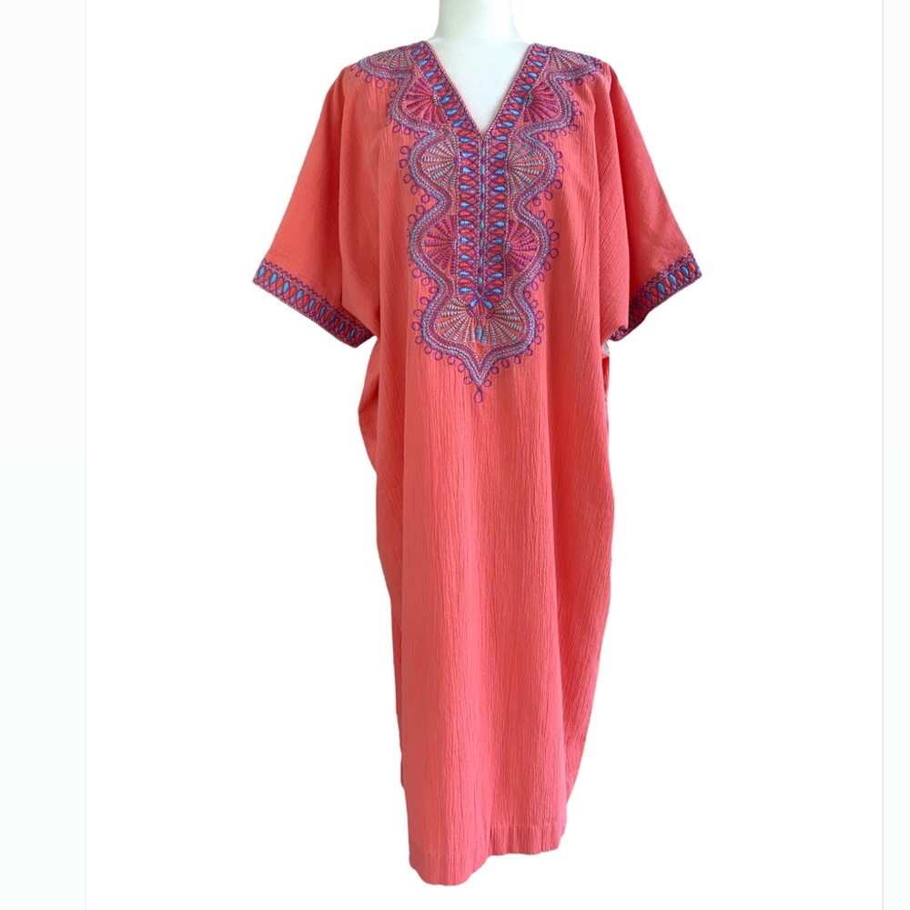Colorful Kaftan with Embroidered Collar and Sleeves